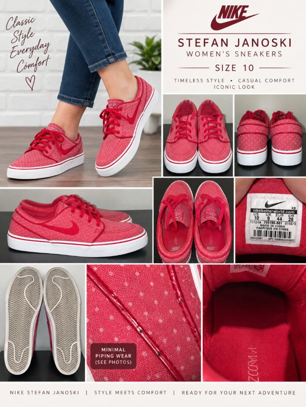 Nike SB Stefan Janoski Polka Dot Sneakers Women’s Size 10/Mens 8.5 Pink Red